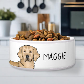 Yellow Golden Retriever Cute Dog And Custom Name Bowl