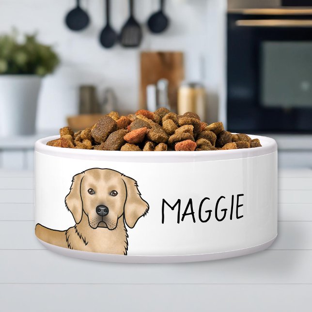 Yellow Golden Retriever Cute Dog And Custom Name Bowl (Creator Uploaded)