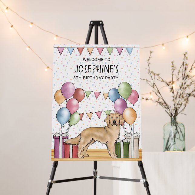 Yellow Golden Retriever Cute Dog Birthday Welcome Foam Board (In Situ (Stand))