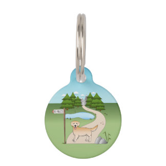 Yellow Golden Retriever Cute Dog By A Hiking Trail Pet ID Tag