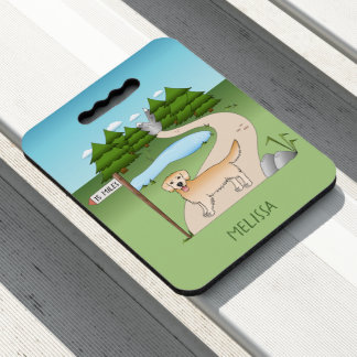 Yellow Golden Retriever Cute Dog By A Hiking Trail Seat Cushion