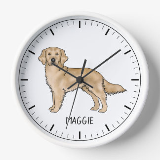 Yellow Golden Retriever Cute Dog With Custom Name Clock