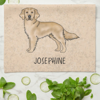 Yellow Golden Retriever Cute Dog With Custom Name Kitchen Towel