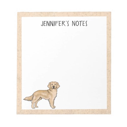 Yellow Golden Retriever Cute Dog With Custom Name Notepad