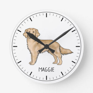 Yellow Golden Retriever Cute Dog With Custom Name Round Clock