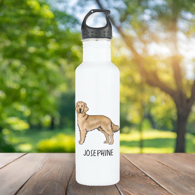 Yellow Golden Retriever Cute Dog With Custom Name Stainless Steel Water Bottle (Creator Uploaded)