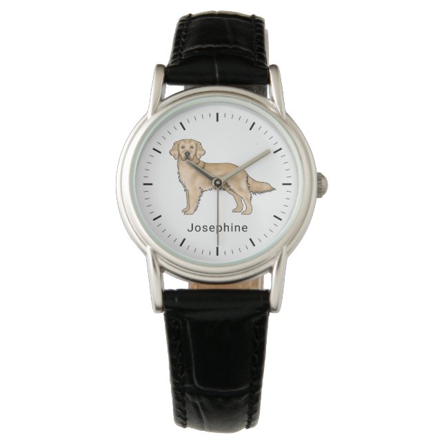 Yellow Golden Retriever Cute Dog With Custom Name Watch (Front)