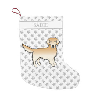 Yellow Golden Retriever Cute Dog With Paws &amp; Name Small Christmas Stocking