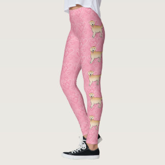 Yellow Golden Retriever Cute Dogs On Pink Hearts Leggings