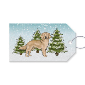 Yellow Golden Retriever Dog Blue Snowy Christmas Gift Tags