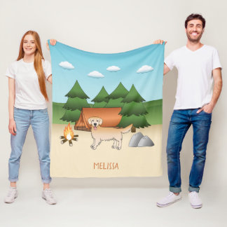Yellow Golden Retriever Dog Camping In A Forest Fleece Blanket
