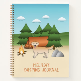 Yellow Golden Retriever Dog Camping In A Forest Notebook