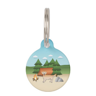 Yellow Golden Retriever Dog Camping In A Forest Pet ID Tag