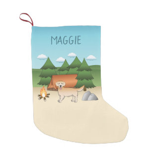Yellow Golden Retriever Dog Camping In A Forest Small Christmas Stocking