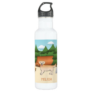 Yellow Golden Retriever Dog Camping In A Forest Stainless Steel Water Bottle