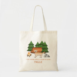 Yellow Golden Retriever Dog Camping In A Forest Tote Bag