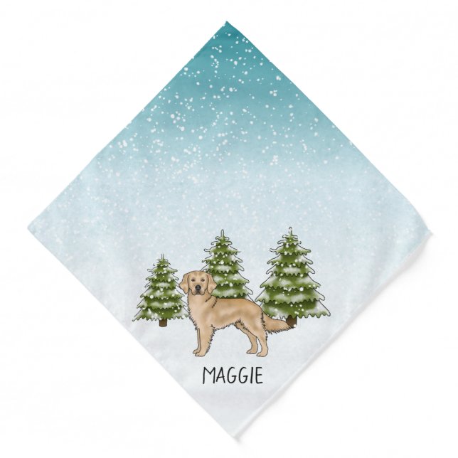 Yellow Golden Retriever Dog Christmas Custom Name Bandana (Front)