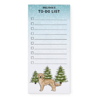 Yellow Golden Retriever Dog Christmas To-Do List Magnetic Notepad