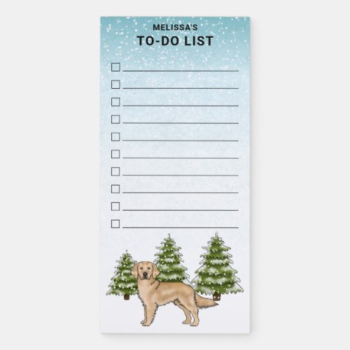 Yellow Golden Retriever Dog Christmas To_Do List Magnetic Notepad