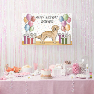 Yellow Golden Retriever Dog Colorful Birthday Banner