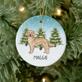 Yellow Golden Retriever Dog Custom Name Christmas Ceramic Ornament