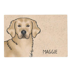 Yellow Golden Retriever Dog Head And Custom Name Placemat