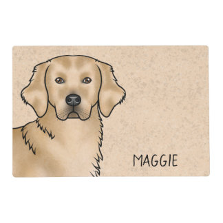 Yellow Golden Retriever Dog Head And Custom Name Placemat