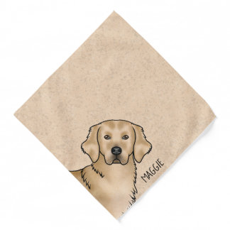 Yellow Golden Retriever Dog Head With Custom Name Bandana