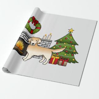 Yellow Golden Retriever Dog In A Festive Room Wrapping Paper