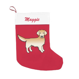 Yellow Golden Retriever Dog On Red &amp; Name Small Christmas Stocking