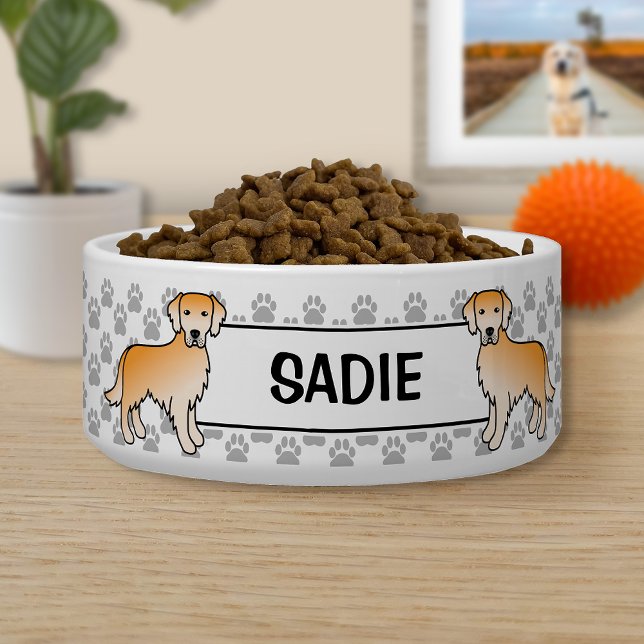 Yellow Golden Retriever Dog With Pet's Name Bowl (Creator Uploaded)