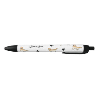 Yellow Golden Retriever Dogs With Paws &amp; Name Black Ink Pen