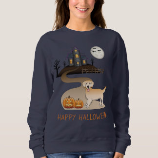 Yellow Golden Retriever &amp; Halloween Haunted House Sweatshirt