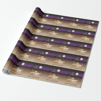 Yellow Golden Retriever &amp; Halloween Haunted House Wrapping Paper