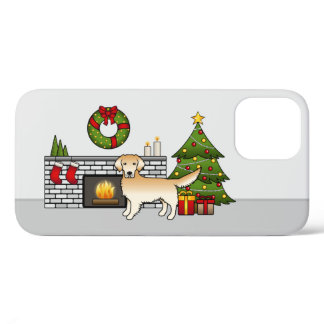 Yellow Golden Retriever In A Christmas Room iPhone 12 Case