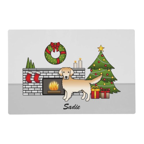 Yellow Golden Retriever In A Christmas Room  Name Placemat