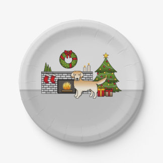 Yellow Golden Retriever In A Christmas Room Paper Plates