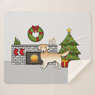 Yellow Golden Retriever In A Christmas Room Sherpa Blanket