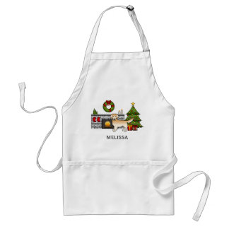 Yellow Golden Retriever In A Festive Room &amp; Name Adult Apron