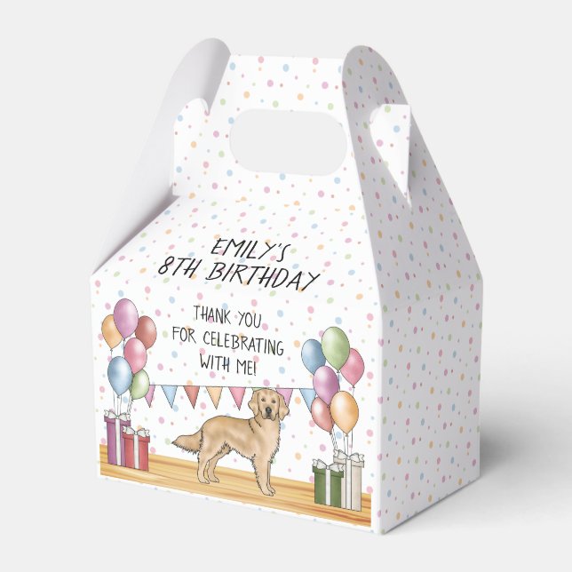 Yellow Golden Retriever Kids Birthday Thank You Favor Boxes (Front Side)