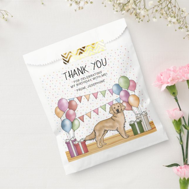 Yellow Golden Retriever Pastel Birthday Thank You Favor Bag (Sealed)