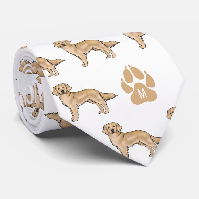 Yellow Golden Retriever Pattern Custom Monogram Neck Tie (Rolled)