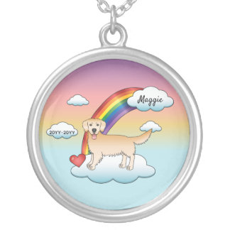 Yellow Golden Retriever Rainbow Pet Loss Memorial Silver Plated Necklace