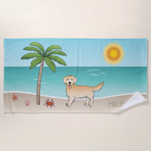 Yellow Golden Retriever - Tropical Summer Beach - Beach Towel