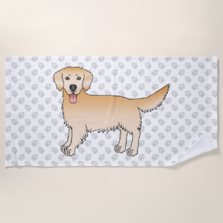 Yellow Golden Retriever With A Gray Paw Pattern Beach Towel