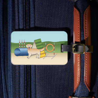 Yellow Golden Retriever With Agility Equipment Luggage Tag