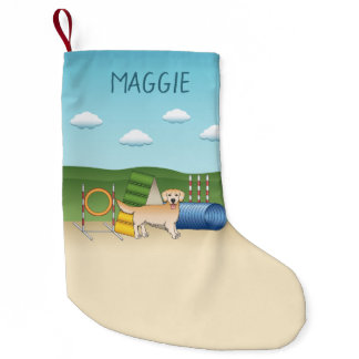Yellow Golden Retriever With Agility Equipment Small Christmas Stocking