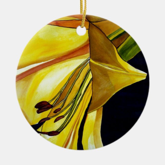 Yellow Golden Splendor lily original art Ceramic Ornament (Front)