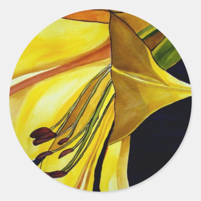 Yellow Golden Splendor lily original art Classic Round Sticker (Front)