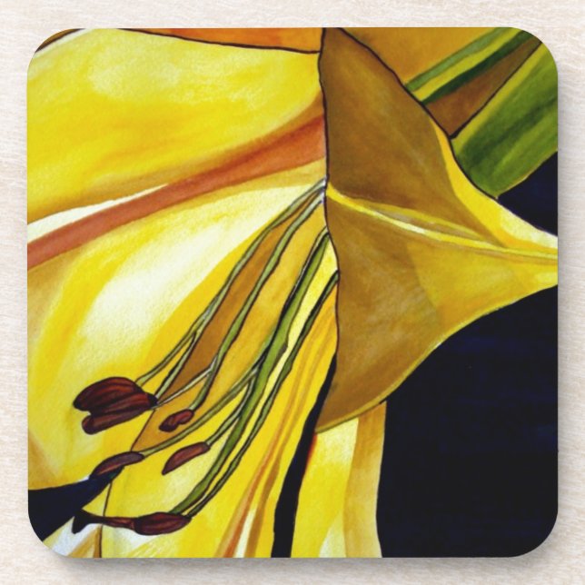 Yellow Golden Splendor lily original art Coaster (Front)